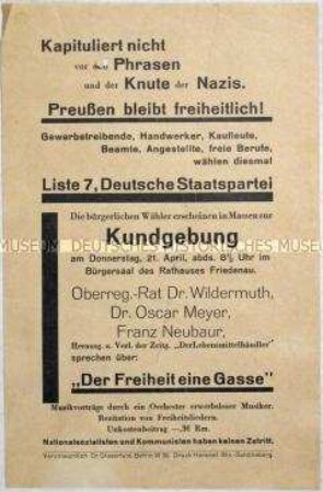 Aufruf der Deutschen Staatspartei zu einer Kundgebung