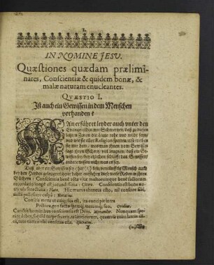 Quaestiones quaedam praeliminares, Conscientiae & quidem bonae, & malae naturam enucleantes.