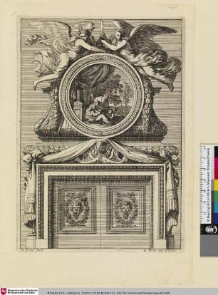 [Kaminentwurf mit einem Gemälde mit der Heiligen Familie als Aufsatz; Cheminée dont l'âtre est clos et dont le manteau est orné d'une Sainte Famille avec le petit saint Jean]