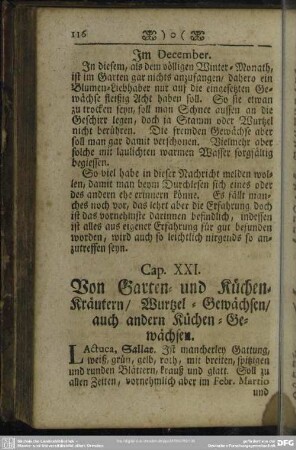 Cap. XXI. Von Garten- und Küchen-Kräutern, Wurtzel-Gewächsen, auch andern Küchen-Gewächsen