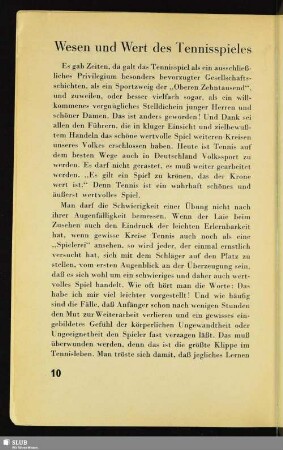 Wesen und Wert des Tennisspieles