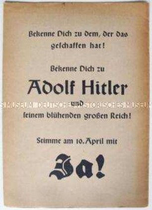 Illustrierte Propagandaschrift zur Volksabstimmung über den "Anschluss" Österreichs mit Ausrichtung auf die Frauen