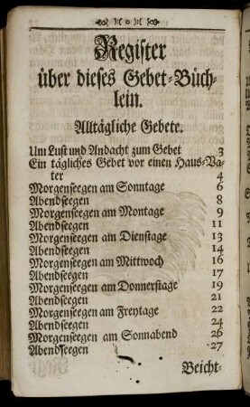 Register über dieses Gebet-Büchlein.
