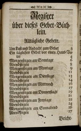 Register über dieses Gebet-Büchlein.