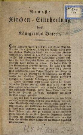 Neueste Kirchen-Eintheilung des Königreichs Bayern