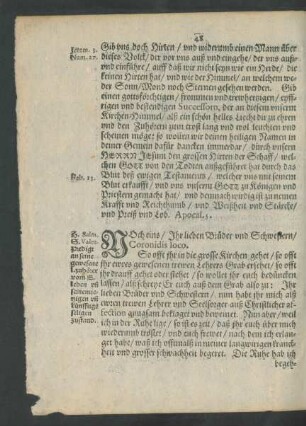 [Noch eins/ Ihr lieben Brüder und Schwestern/ Coronidis loco. ...]