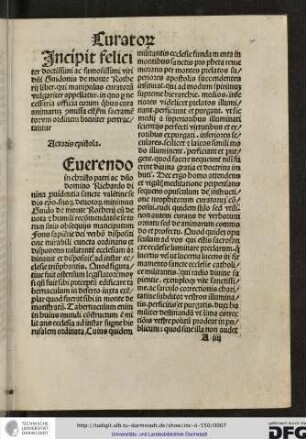 [R]everendo in Christo patri ac domino domino Richardo divina providentia sancte Valentine sedis episcopo [...] fons sapientie dei verbum dispositionbe mirabili cuncta ordinans et disponens militantem ecclesiam ordinavit...