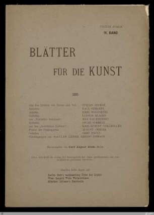 4.F. 4.1899: [Blätter für die Kunst] Band 4.F. 4.1899