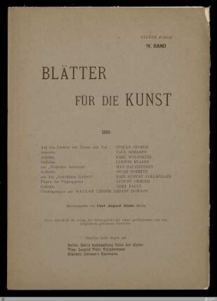 4.F. 4.1899: [Blätter für die Kunst] Band 4.F. 4.1899