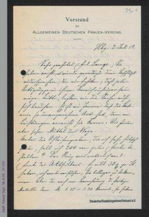 Brief von Antonie Traun an Helene Lange