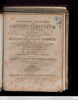 Meditationes Philosophicae De Criteriis Veritatvm