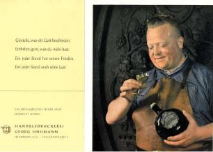Neujahrsglückwunsch der Handelsdruckerei Georg Hohmann mit vierfarbigem Kunstdruckblatt (Küfer mit Bocksbeutel)
