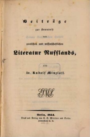 Beiträge zur Kenntniß der poetischen und wissenschaftlichen Literatur Russlands