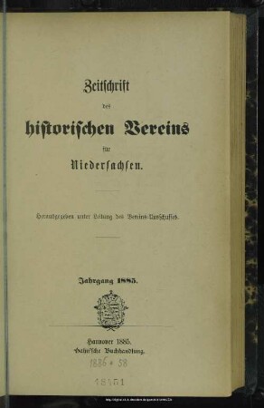 [50.]1885: Zeitschrift des Historischen Vereins für Niedersachsen