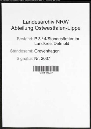 Sterberegister Standesamt Grevenhagen