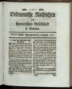 XXXV. Stück. Sonnabends den 29 August. 1778.