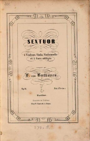 Sextuor : pour 2 violons, viola, violoncelle et 2 cors obligés ; op. 81(b)