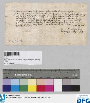 Peter von Rossenbach, Vitztum zu Aschaffenburg, sagt für die Nürnberger Kaufmannschaft zur Frankfurter Fastenmesse Geleit zu.