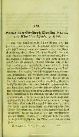 Etwas über Christoph Manlius gest. 1575, und Christian Weise, gest. 1708