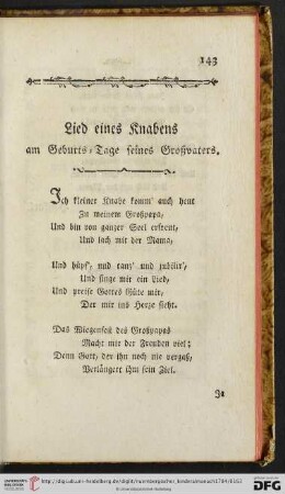 Lied eines Knabens am Geburts-Tage seines Großvaters