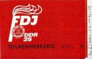 Teilnehmerkarte für den Fackelzug der FDJ zum 25. Jahrestag der DDR