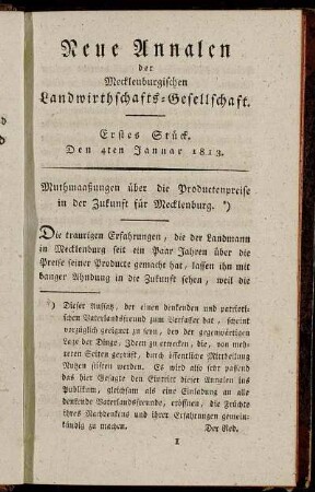 Erstes Stück. Den 4ten Januar 1813.