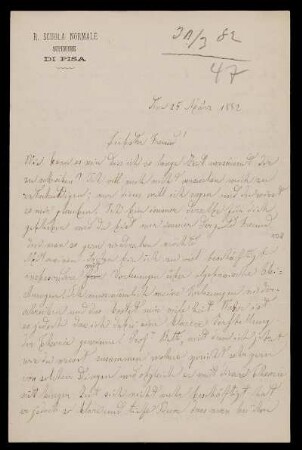 Nr. 22: Brief von Luigi Bianchi an Adolf Hurwitz, Pisa, 25.3.1882