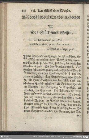 VII. Das Glück eines Weisen