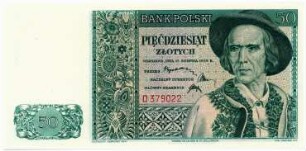 Geldschein, 50 Złoty, 15.8.1939
