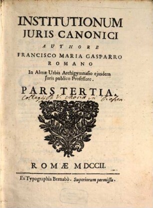 Institutionum Juris Canonici, 3