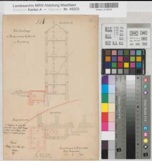 Arnsberg, Regierungshauptgebäude, Abortanlage, Durchschnitt, Grundriss