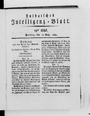 19tes Stück, Ausgabe vom 12. May 1809