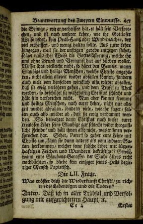 Die LII. Frage. Was tröstet dich die Wiederkunft Christi/ zu richten die Lebendigen und die Todten?