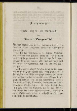 Anhang. Anweisungen zum Gebrauch der Patent-Düngemittel.