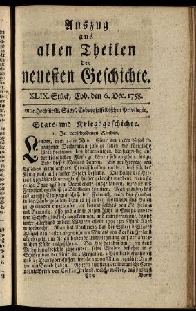 XLIX. Stück. Coburg, den 6. Dec. 1758.