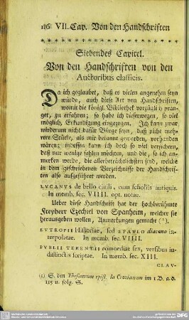 Siebendes Capitel. Von den Handschriften von den Auctoribus classicis