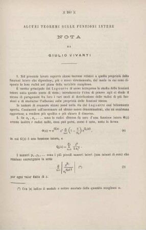 Alcuni teoremi sulle funzioni intere.