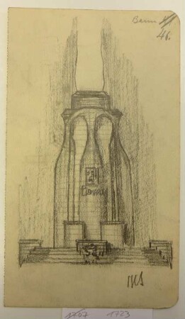 [Bismarck-Denkmal mit Inschrift, Relief-Portrait sowie großer Flamme Rückseite: Kriegschiff unter Dampf mit Piratenflagge]