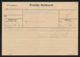 Brief von Hermann Georg Fiedler, Ethel Mary Fiedler und Herma Fiedler an Gerhart Hauptmann