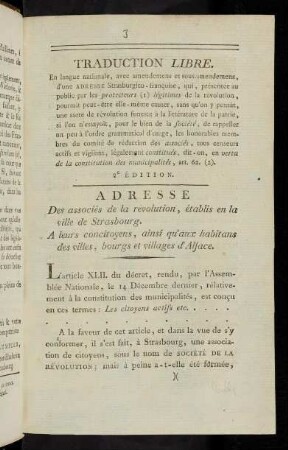 1-7 Adresse Des associés de la révolution, établis en la ville de Strasbourg...