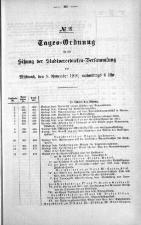 Tages-Ordnung No. 19 (290-312), 09. November 1910