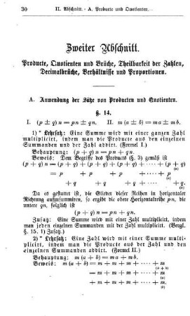 Zweiter Abschnitt. Producte, Quotienten und Brüche, Theilbarkeit der Zahlen, Decimalbrüche, Verhältnisse und Proportionen.