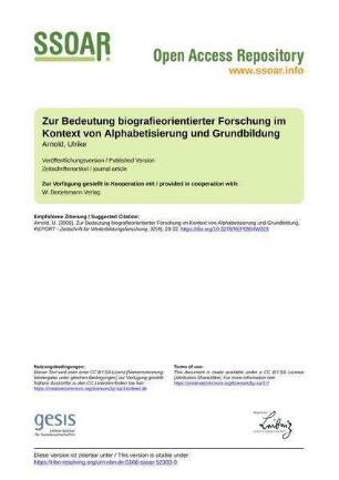 Zur Bedeutung biografieorientierter Forschung im Kontext von Alphabetisierung und Grundbildung