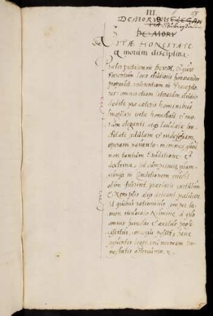 De Vitae honestate et morum disciplina.