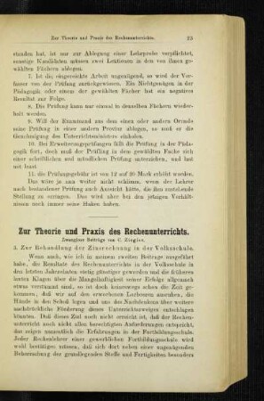 Zur Theorie und Praxis des Rechenunterrichts : zwanglose Beiträge