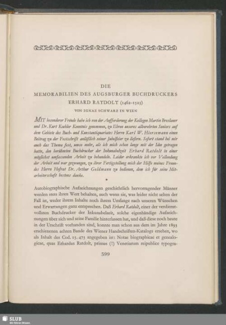 Die Memorabilien Des Augsburger Buchdruckers Erhard Ratdolt (1462-1523)
