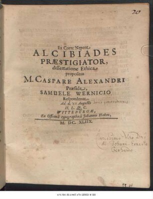 Ex Corn: Nepote Alcibiades Praestigiator, dissertatione Ethica propositus