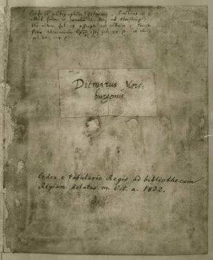 Chronik des Thietmar von Merseburg : Die Dresdner Handschrift der Chronik des Thietmar von Merseburg. 1012-1018; Faksimiledruck 1905. Titelblatt. Dresden: SLUB Hist.Germ.univ.119-2