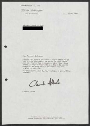 Brief an Pierre Soulages, 31.05.1990