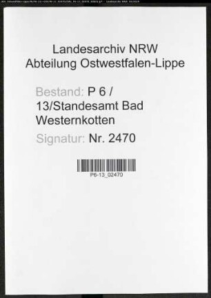 Sterberegister Standesamt Bad Westernkotten